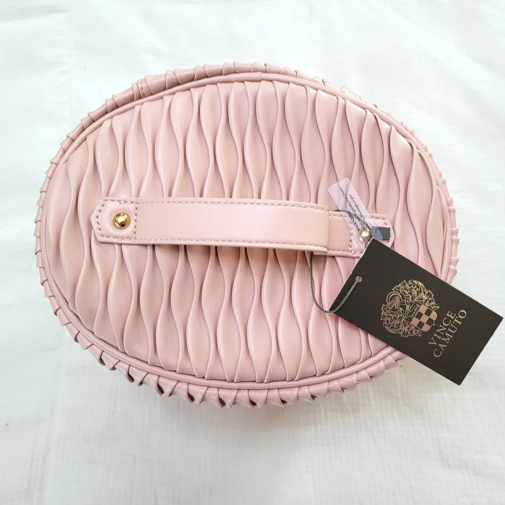 NWT Vince Camuto Pink Pleated Vanity Makeup Cosmetics Zipper Close Bag Case